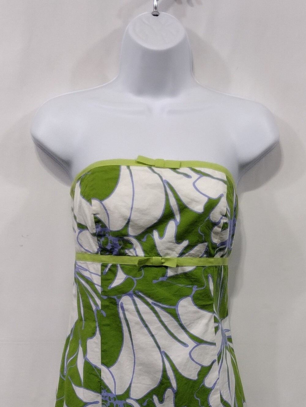 Tabitha Floral Strapless Dress Women's 8 White Green Retro 90s Coastal Party - Picture 2 of 7